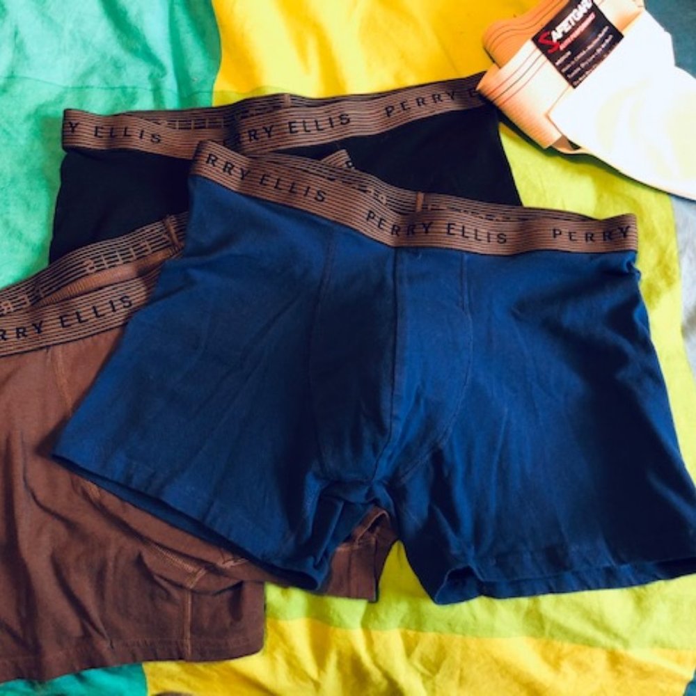 Perry Ellis boxer briefs, Large, blue black gray